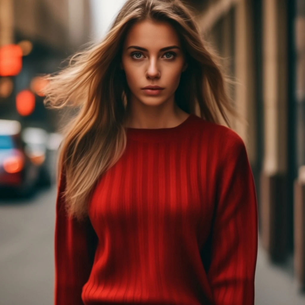Красивая девушка в красном свитере