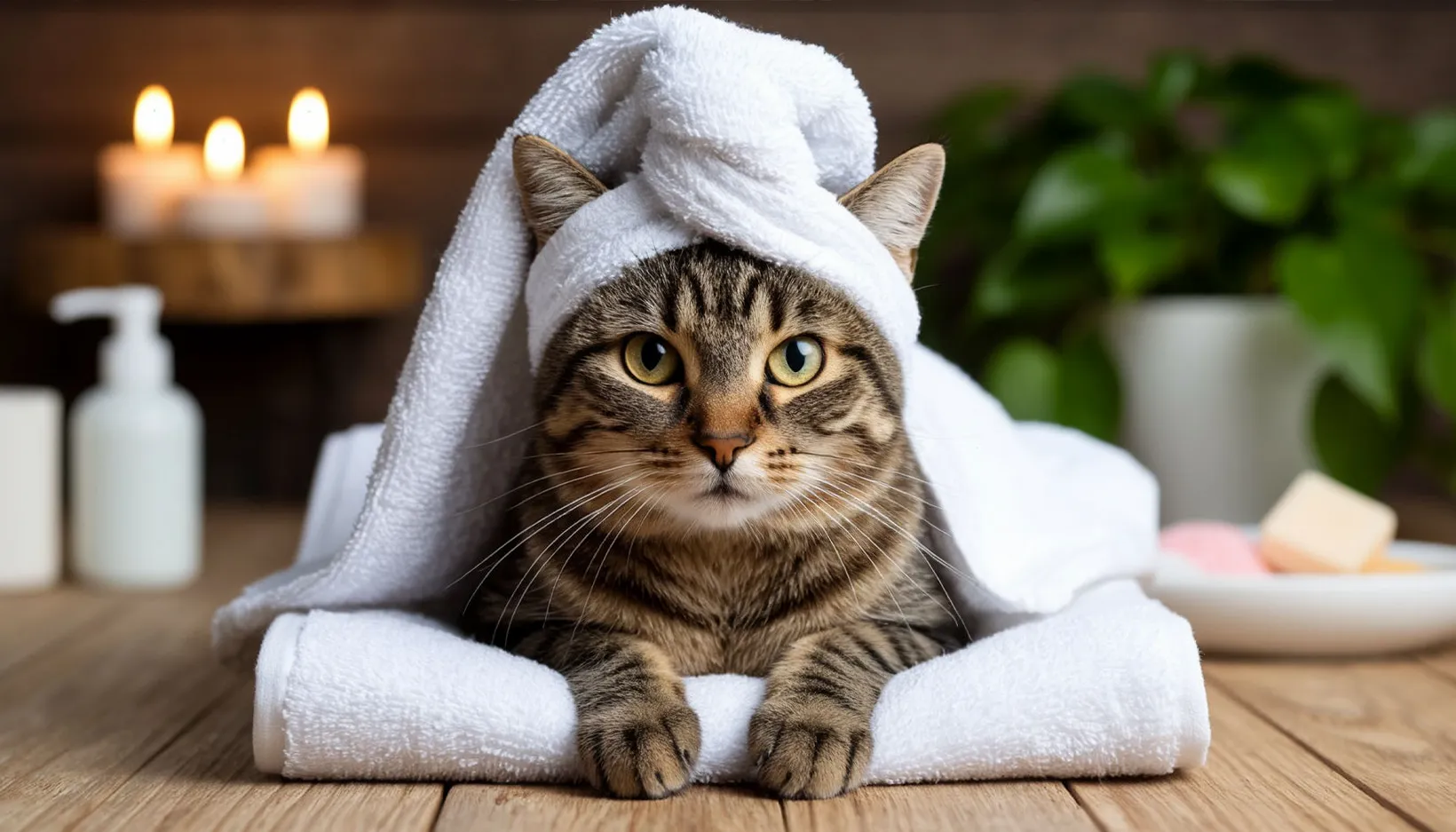 Кошка на спа процедурах 